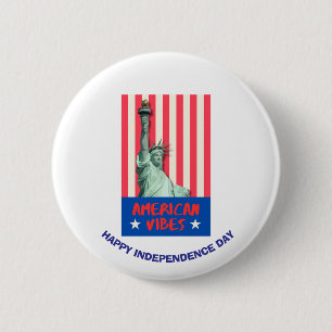 "American Vibes" Statue Liberty Red Stripes Custom Ronde Button 5,7 Cm