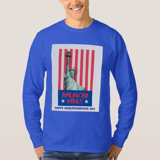 "American Vibes" Statue Liberty Red Stripes Custom T-shirt (Voorkant)