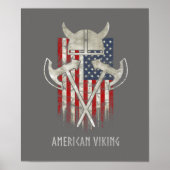 American Viking. Flag, Distressed, Helmet, Ax Poster (Voorkant)