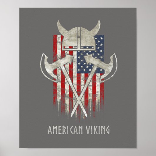 American Viking. Flag, Distressed, Helmet, Ax Poster (Voorkant)