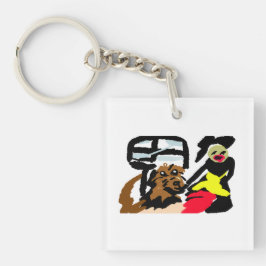 American Water Spaniel en dame wandelen Sleutelhanger