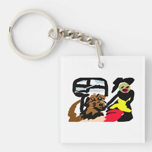 American Water Spaniel en dame wandelen Sleutelhanger (voorkant)