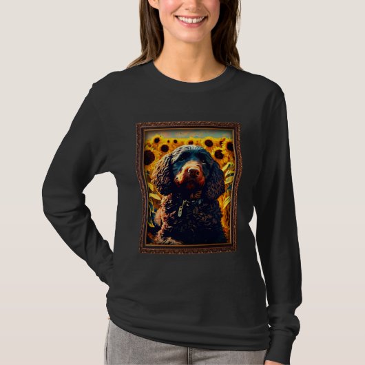 American Water Spaniel Painting Sunflower Flower M T-shirt (Voorkant)