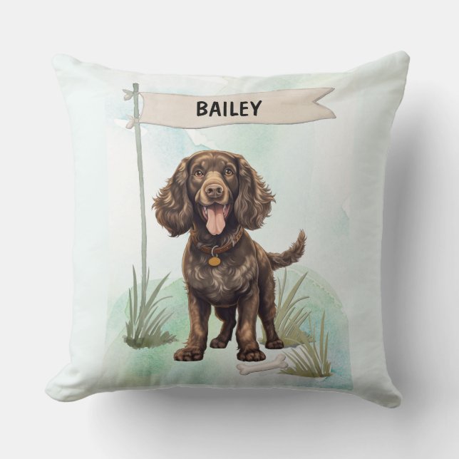 American Water Spaniel Watercolor Personalized Dog Kussen (Voorkant)