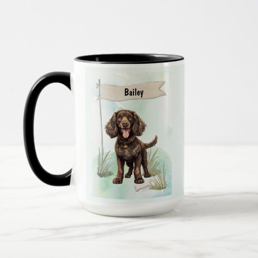 American Water Spaniel Watercolor Personalized Dog Mok (Links)