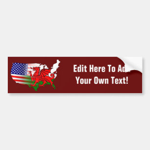 American Welsh Flags Map Bumpersticker