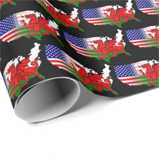 American Welsh Flags Map Cadeaupapier (Rol Hoek)