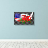 American Welsh Flags Map Canvas Afdruk (Insitu (Houten vloer))