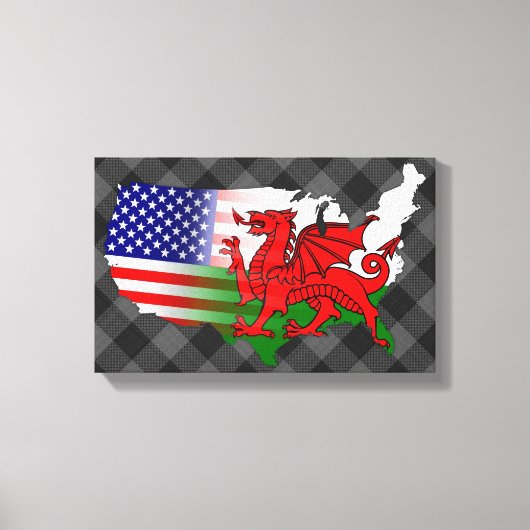 American Welsh Flags Map Canvas Afdruk (Voorkant)