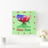 American Welsh Roots Square Wall Clock Vierkante Klok (Huis)