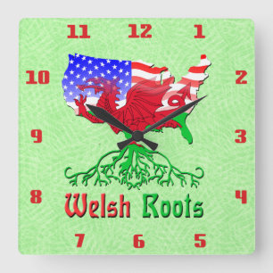 American Welsh Roots Square Wall Clock Vierkante Klok