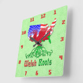 American Welsh Roots Square Wall Clock Vierkante Klok (Hoek)