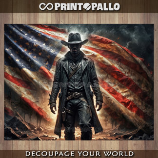 American western outlaw cowboy hero with flag -  inpakpapier vel