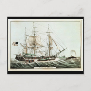 American Whaler, gegraveerd door Nathaniel Currier Briefkaart