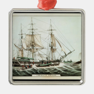 American Whaler, gegraveerd door Nathaniel Currier Metalen Ornament