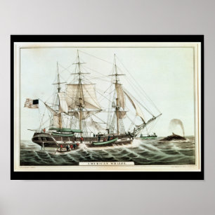 American Whaler, gegraveerd door Nathaniel Currier Poster