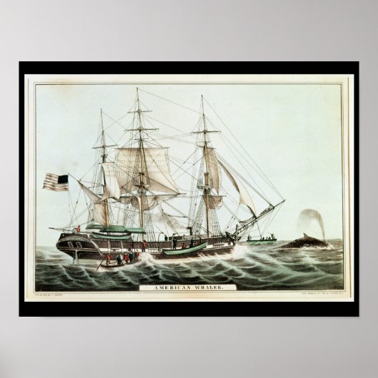 American Whaler, gegraveerd door Nathaniel Currier Poster (Voorkant)