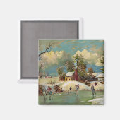 American Winter Life Kerstmis Scene Magneet (Voorkant / Achterkant)