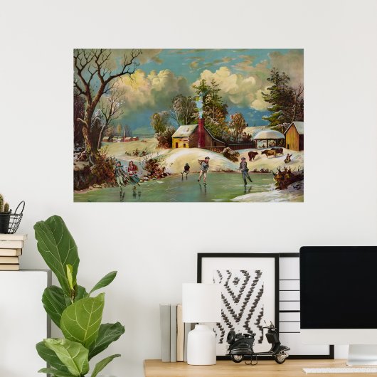 American Winter Life Kerstmis Scene Poster (Thuiskantoor)