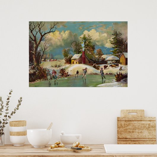 American Winter Life Kerstmis Scene Poster (Keuken)