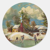 American Winter Life Kerstmis Scene Ronde Sticker (Voorkant)