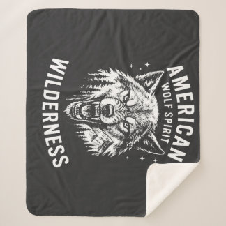 American Wolf Spirit Wilderness T-Shirt Sherpa Deken