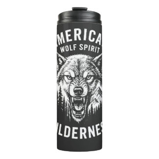 American Wolf Spirit Wilderness T-Shirt Thermosbeker