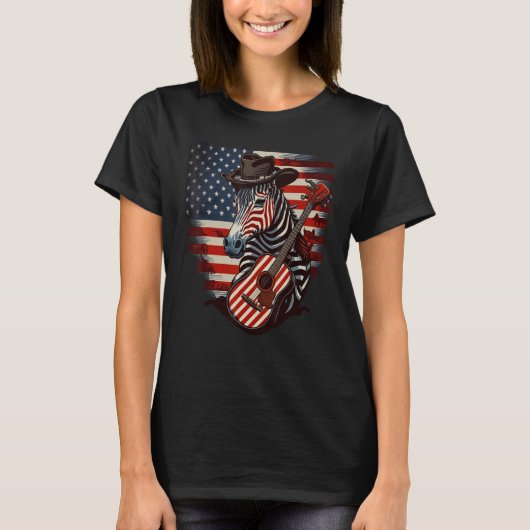 American Zebra Guitar USA County Music T-shirt (Voorkant)