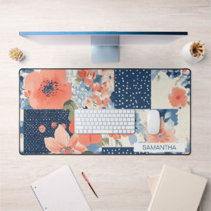 Americana bloempatcheworkdeken in marineblauw en k bureaumat