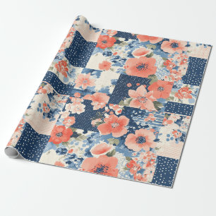 Americana bloempatcheworkdeken in marineblauw en k cadeaupapier