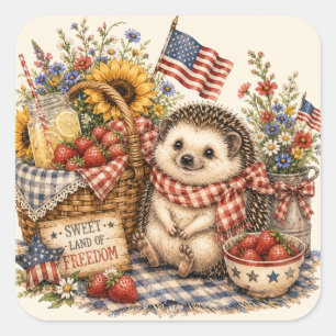 Americana Cottagecore Egel Watercolor Kunst Vierkante Sticker