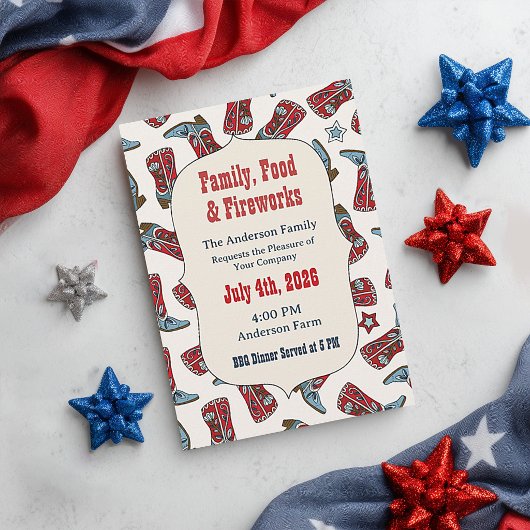 Americana Cowboylaarzen Vier Juli Uitnodiging