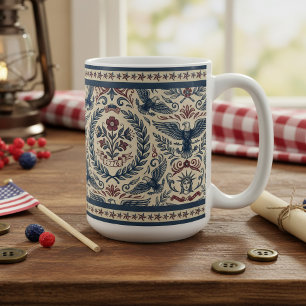 Americana Eagles Bloemenslingers & Strepen ID1298 Koffiemok