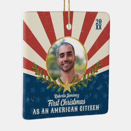 Americana Eerste Kerstmis Amerikaans Burgerschap G Keramisch Ornament (Rechts)