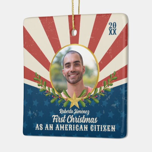 Americana Eerste Kerstmis Amerikaans Burgerschap G Keramisch Ornament (Links)