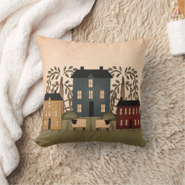 Americana Folk Art Houses Pillow Kussen