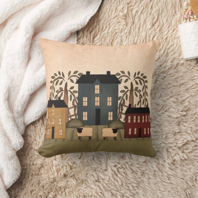 Americana Folk Art Houses Pillow Kussen (Deken)