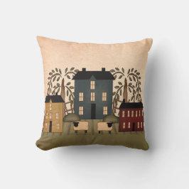 Americana Folk Art Houses Pillow Kussen