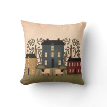 Americana Folk Art Houses Pillow