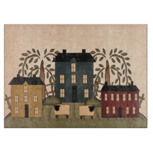 Americana Folk Art Houses Snijplank