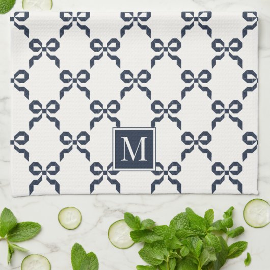 Americana Folk Art Navy Bow Quilt Pattern Theedoek (Gevouwen)