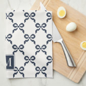 Americana Folk Art Navy Bow Quilt Pattern Theedoek (Quarter Fold)