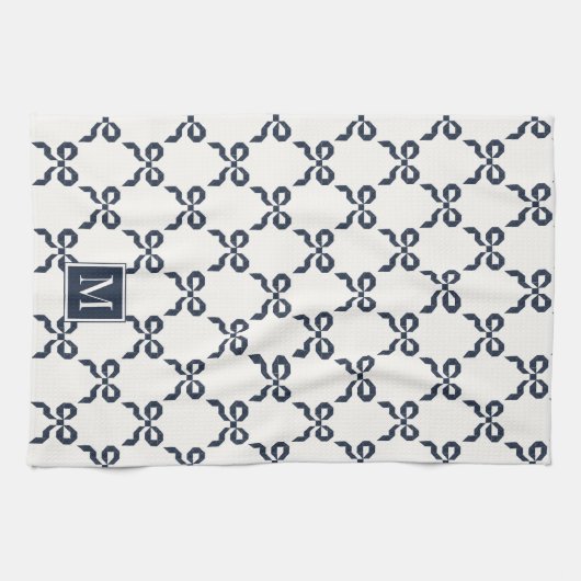 Americana Folk Art Navy Bow Quilt Pattern Theedoek (Horizontaal)