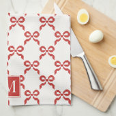 Americana Folk Art Red Bow Quilt Pattern Theedoek (Quarter Fold)