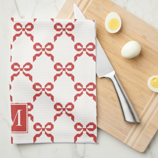 Americana Folk Art Red Bow Quilt Pattern Theedoek (Quarter Fold)