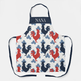 Americana Folk Art Roosters – Rustic Farm Pattern Schort