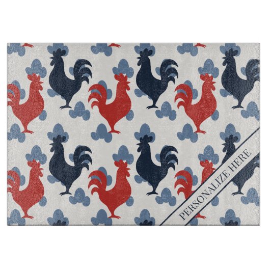Americana Folk Art Roosters – Rustic Farm Pattern Snijplank (Voorkant)