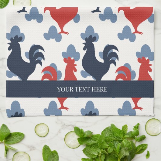 Americana Folk Art Roosters – Rustic Farm Pattern Theedoek (Gevouwen)