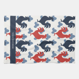 Americana Folk Art Roosters – Rustic Farm Pattern Theedoek