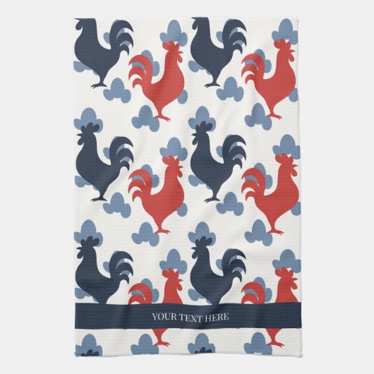 Americana Folk Art Roosters – Rustic Farm Pattern Theedoek (Verticaal)